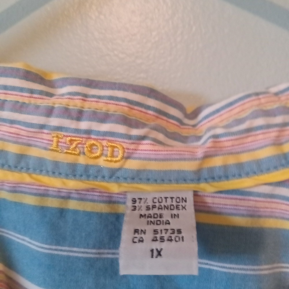 3 FOR $25 Womens Izod Striped Long Sleeve Button-Up Shirt Cotton Blue yellow 1X - Picture 4 of 4